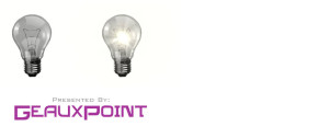 One dim lightbulb and one lit lightbulb and the GeauxPoint logo