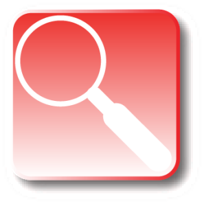 Red icon with magnifying glass