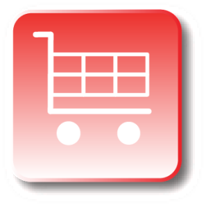 Red icon with shopping cart